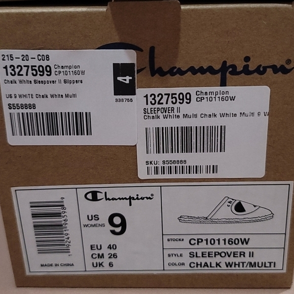 Champion White Logo Slippers | Size 9 NWT Cozy Sleepover II Jersey Knit Comfy - Picture 9 of 12
